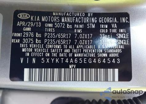 2014 Kia Sorento Lx from USA, damaged, VIN 5XYKT4A65EG464543